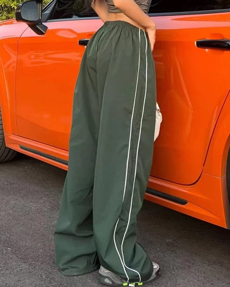 TRENDY DRAWSTRING SIDE CASUAL ELASTIC WAIST PANTS