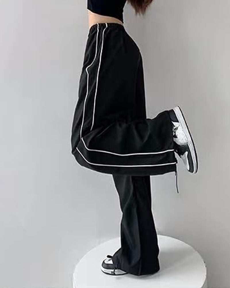 TRENDY DRAWSTRING SIDE CASUAL ELASTIC WAIST PANTS
