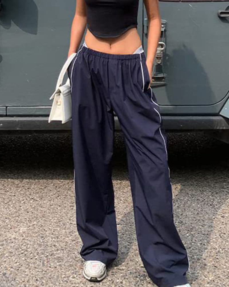 TRENDY DRAWSTRING SIDE CASUAL ELASTIC WAIST PANTS