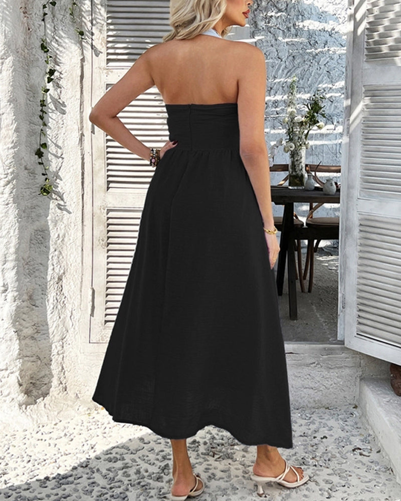 CASUAL HIGH-WAISTED SLEEVELESS HALTER DRESS