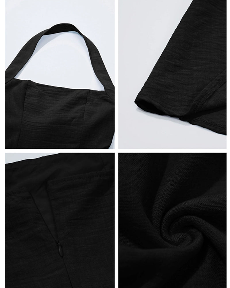 CASUAL HIGH-WAISTED SLEEVELESS HALTER DRESS