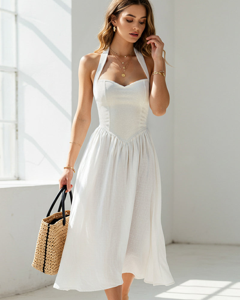 CASUAL HIGH-WAISTED SLEEVELESS HALTER DRESS