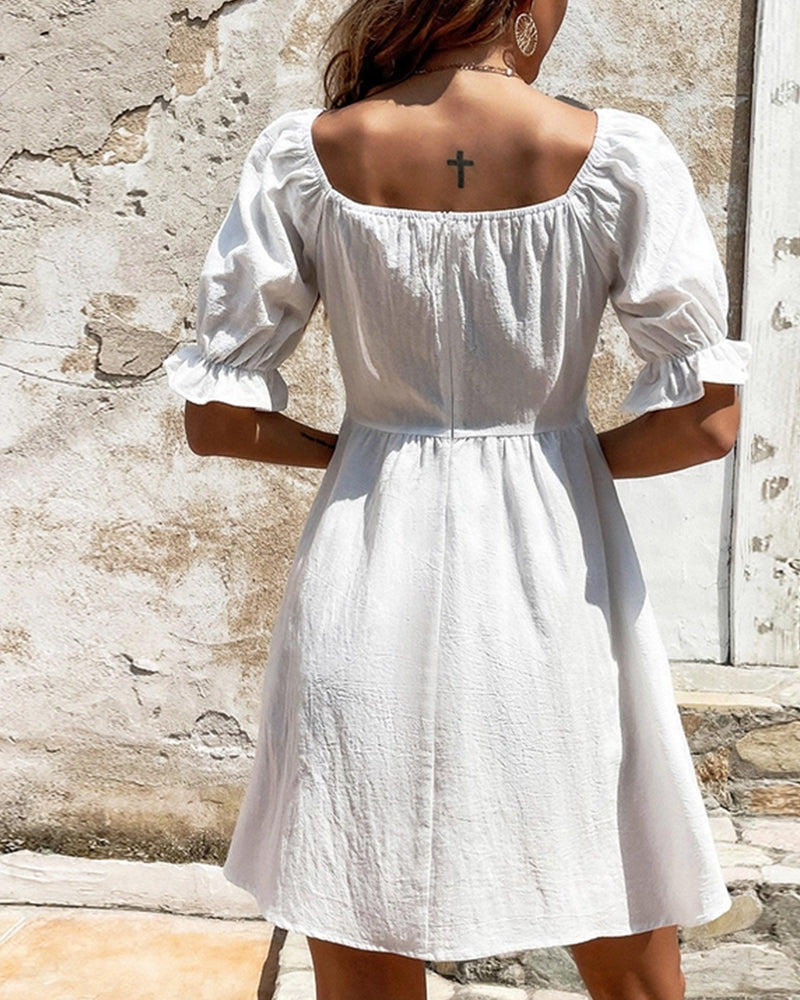 SQUARE-NECK DRESS WITH PUFFED SLEEVES