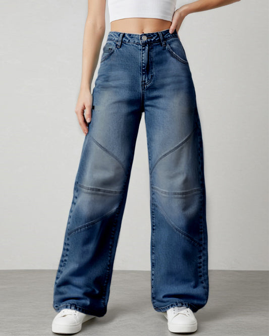 FASHION RECEIVE PLEATED WASH STRAIGHT LEG JEANS