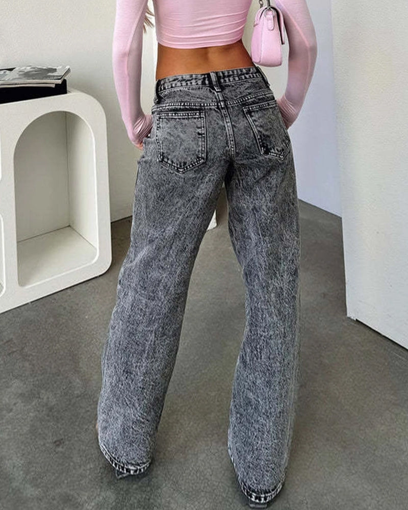 STYLISH RETRO STRAIGHT-LEG BAGGY DENIM PANTS