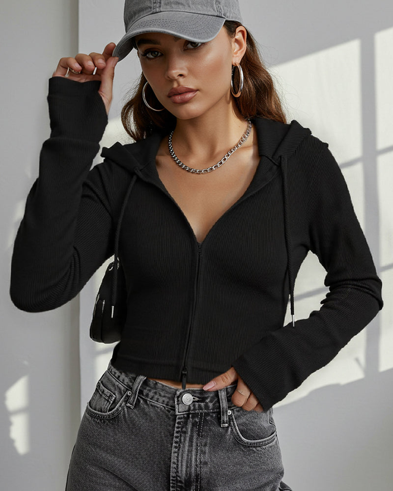 DESIGN ZIP-UP CARDIGAN JACKET LONG SLEEVE TOP