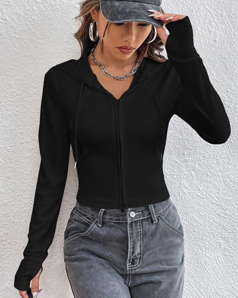 DESIGN ZIP-UP CARDIGAN JACKET LONG SLEEVE TOP