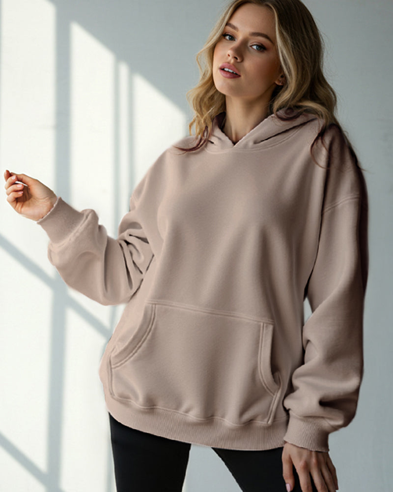 BASIC HOODED JUMPER LOOSE SOLID COLOR HOODIE