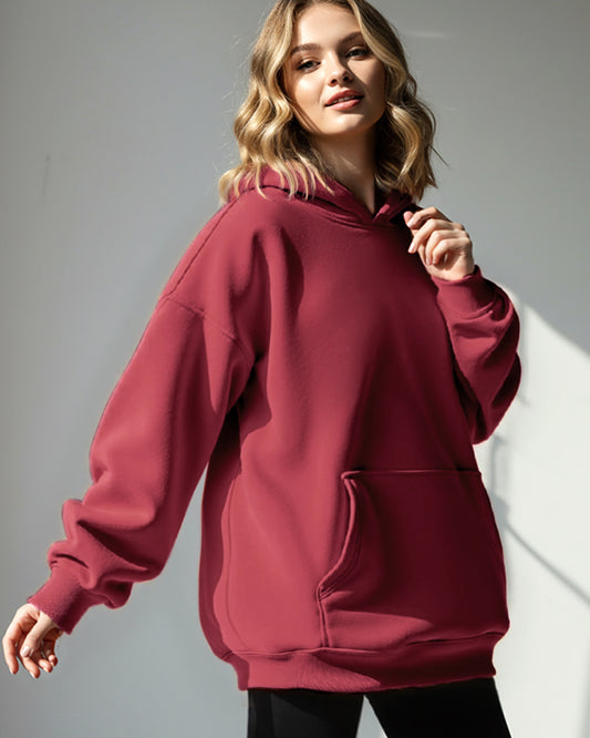BASIC HOODED JUMPER LOOSE SOLID COLOR HOODIE