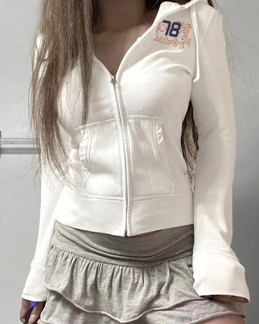 DIGITAL PRINT ZIPPER HOODIE SHORT COAT FOR WOMEN