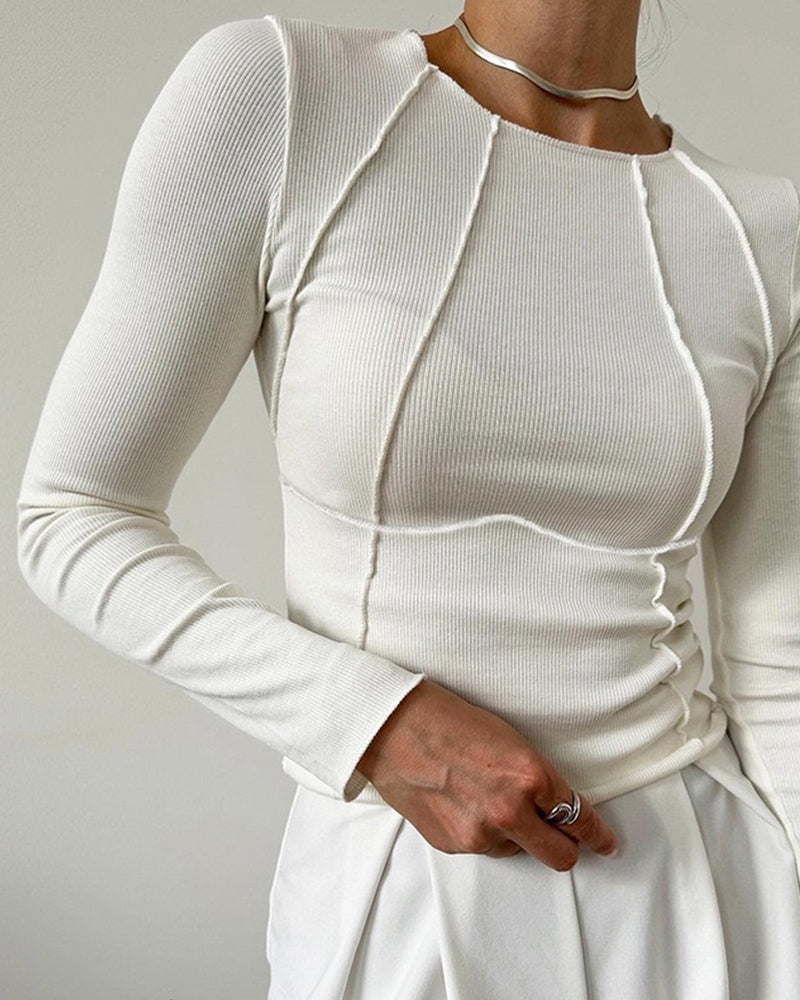 SOLID COLOR LONG SLEEVE ROUND NECK T-SHIRT