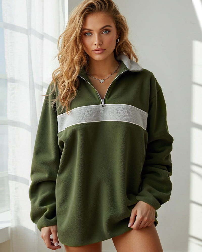 LAPEL THICK SOLID COLOR EXTRA LONG SLEEVE HOODIE
