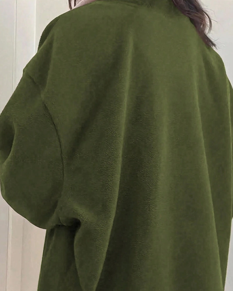 LAPEL THICK SOLID COLOR EXTRA LONG SLEEVE HOODIE