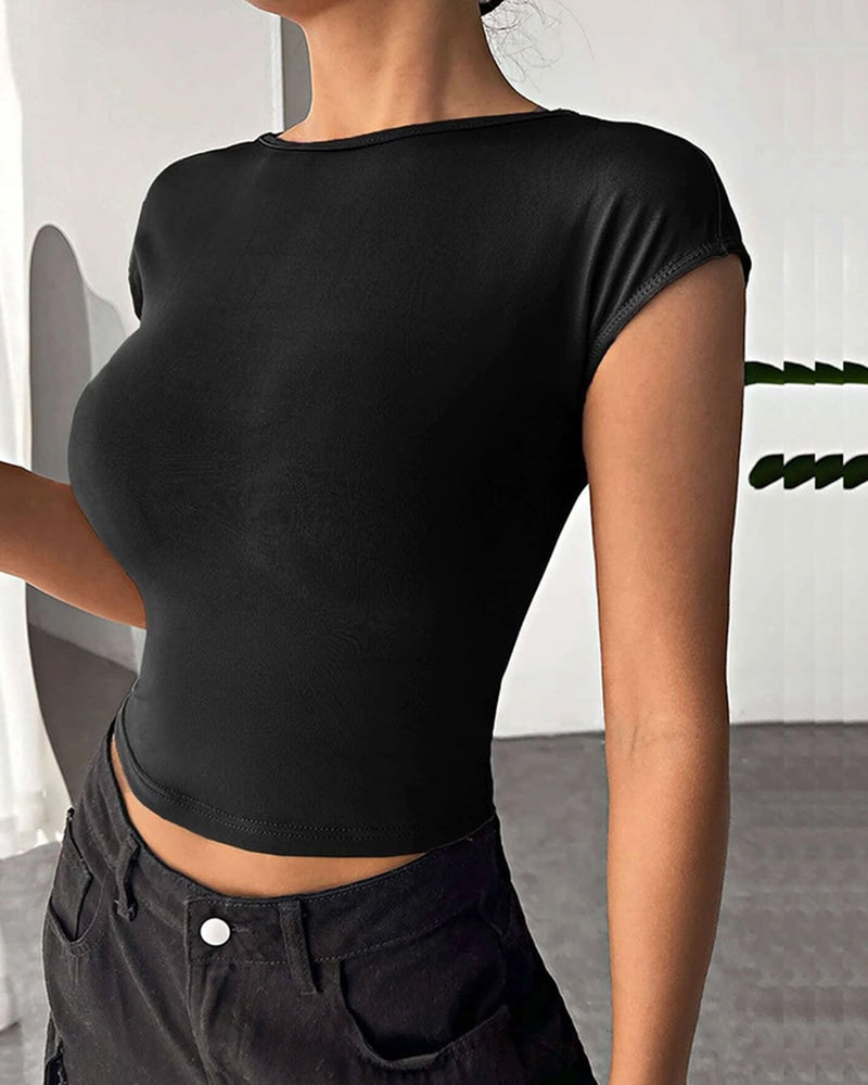 SEXY BACKLESS SLIM KNIT SHORT-SLEEVED T-SHIRT