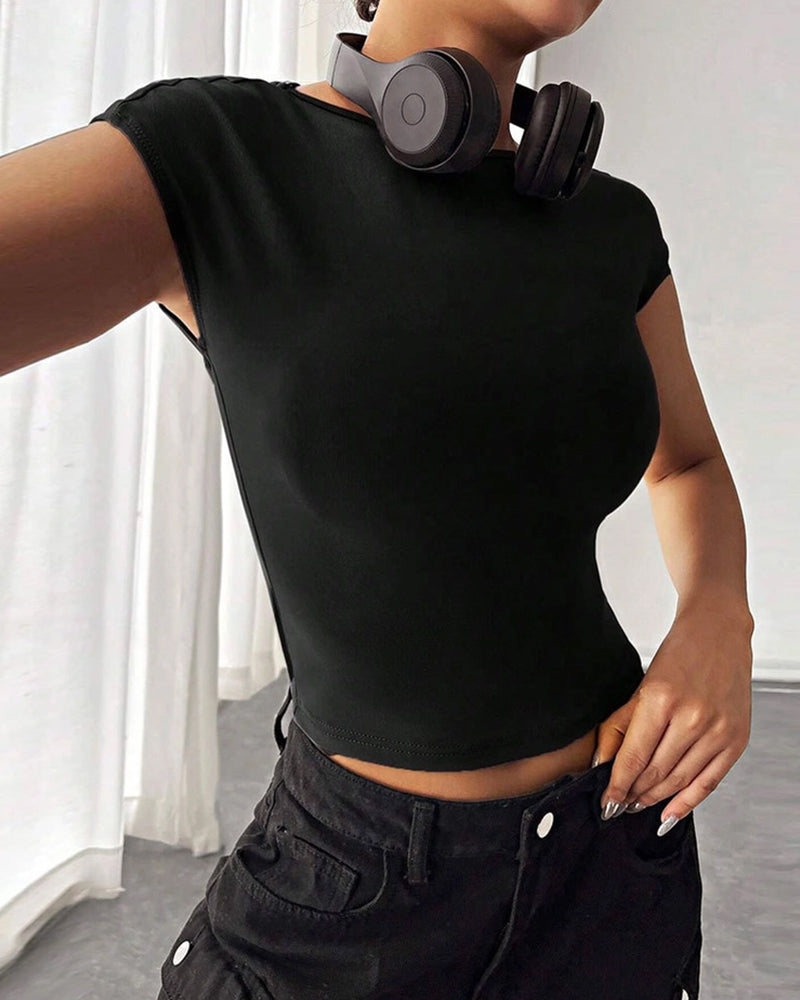 SEXY BACKLESS SLIM KNIT SHORT-SLEEVED T-SHIRT