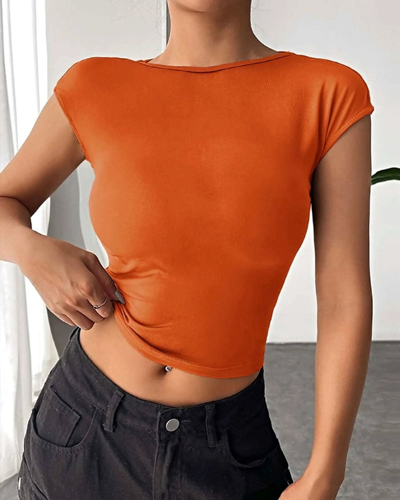 SEXY BACKLESS SLIM KNIT SHORT-SLEEVED T-SHIRT