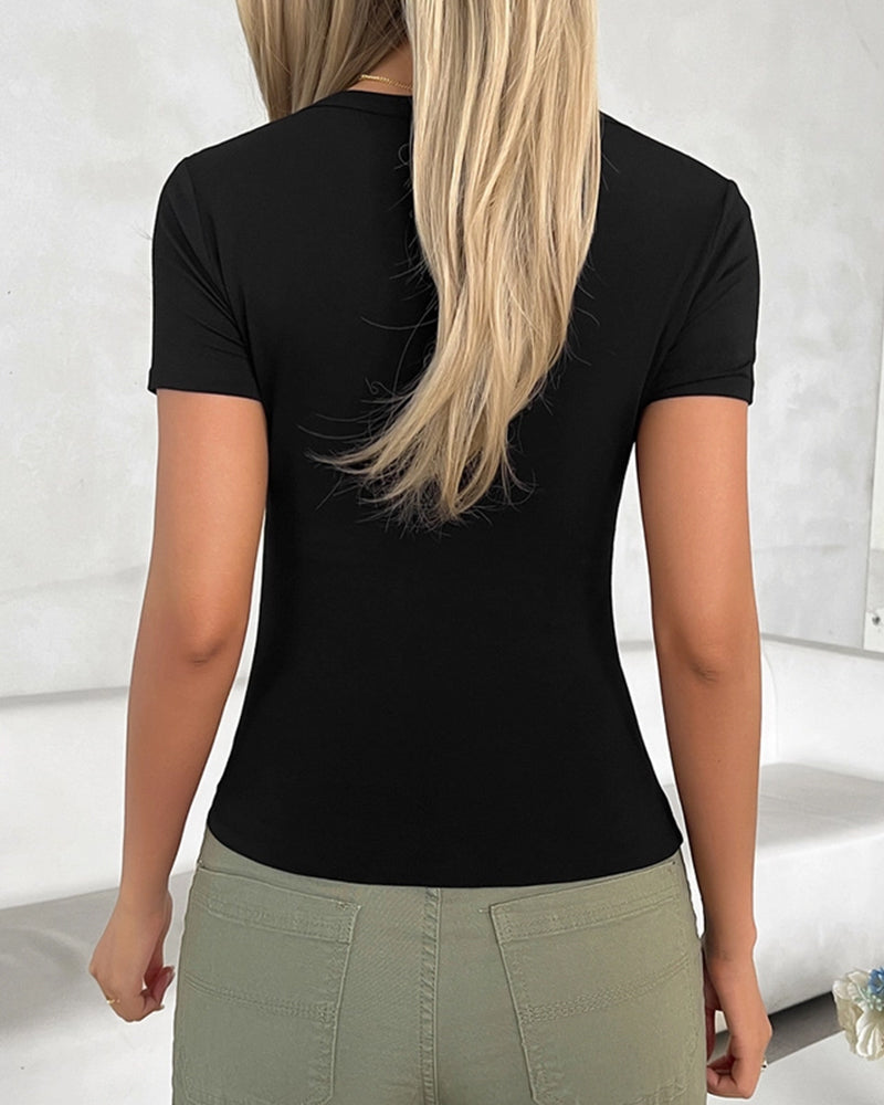 U-NECK SLIM SOLID COLOR LONG SLEEVE T-SHIRT