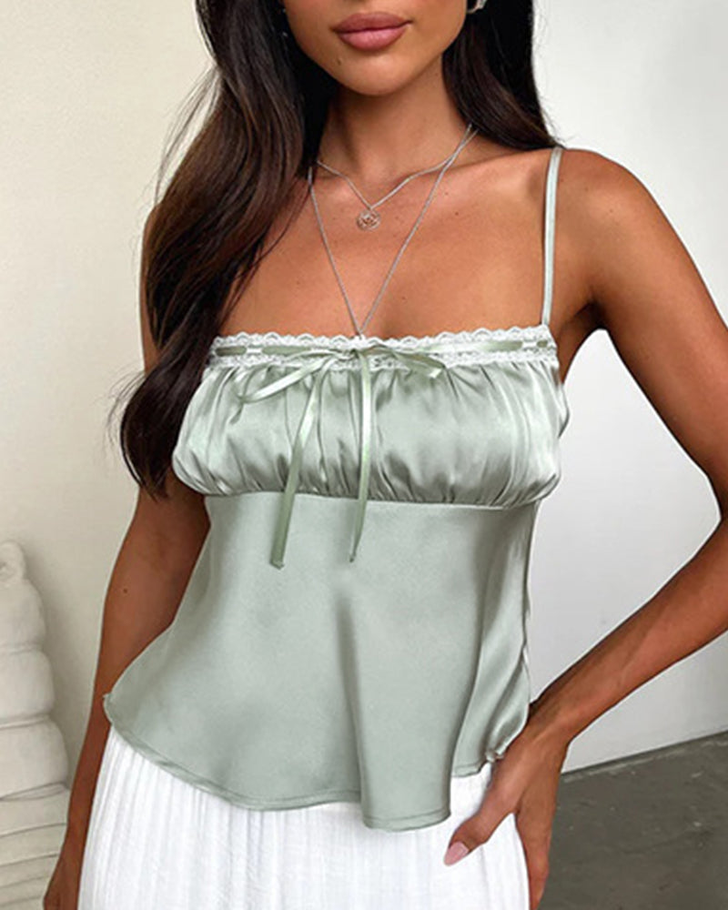 SEXY DRAWSTRING SATIN CASUAL PLEATED TANK TOP