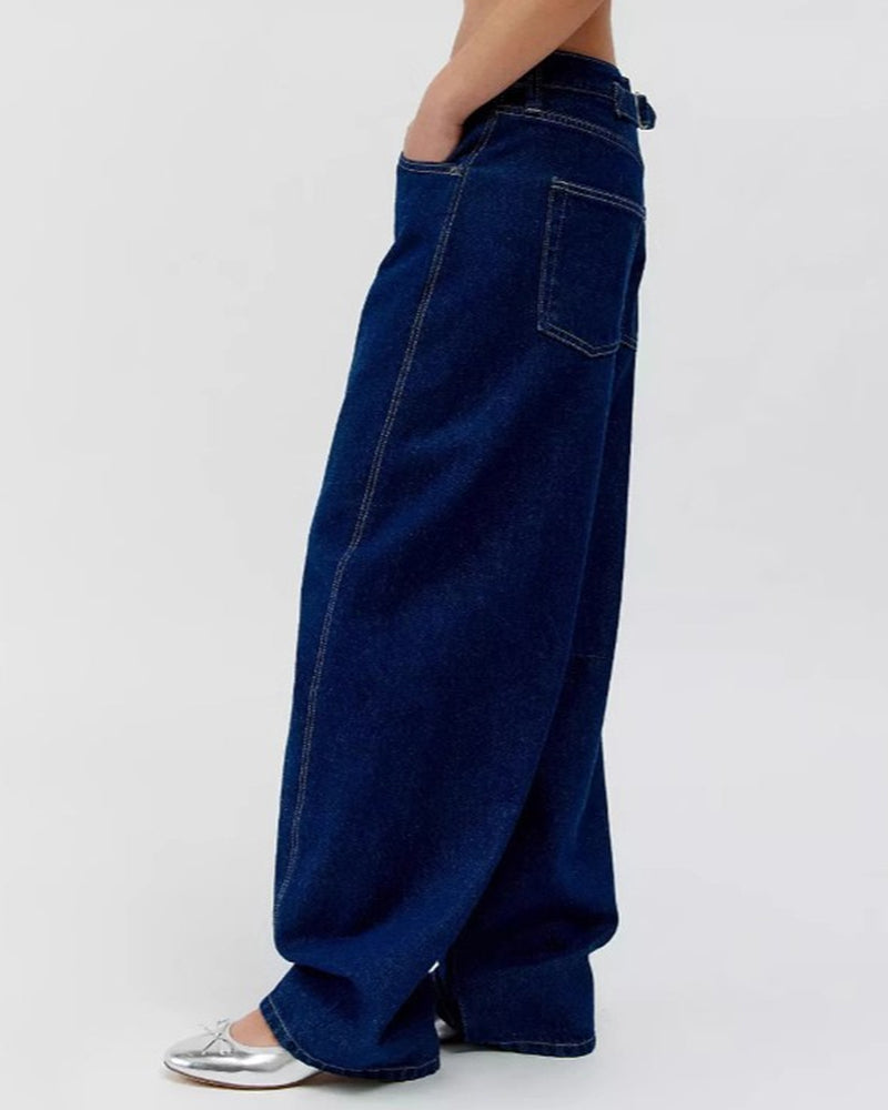 RETRO DEEP BLUE WIDE-LEG LOOSE-FITTING VERSATILE JEANS