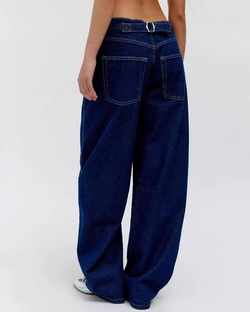 RETRO DEEP BLUE WIDE-LEG LOOSE-FITTING VERSATILE JEANS