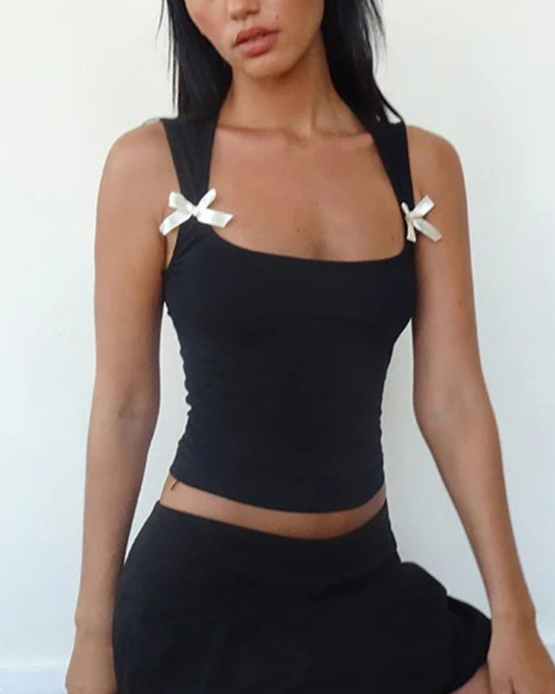 BOW CONTRAST COLOR TANK TOP
