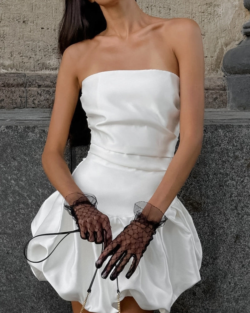 VOGUE PARTY MATTE SATIN BANDEAU BUD DRESS