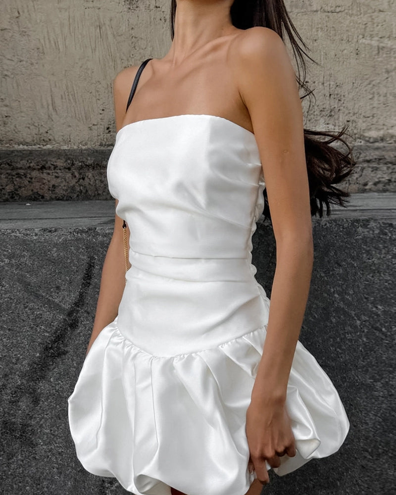 VOGUE PARTY MATTE SATIN BANDEAU BUD DRESS