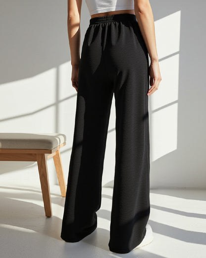 HIGH-WAISTED SOLID COLOR WIDE-LEG SLACKS