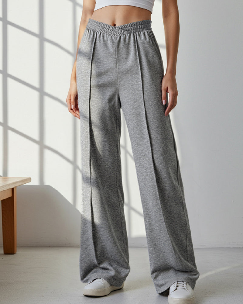 HIGH-WAISTED SOLID COLOR WIDE-LEG SLACKS