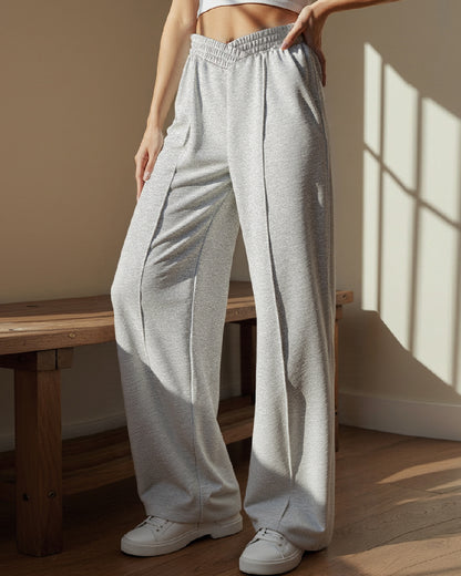 HIGH-WAISTED SOLID COLOR WIDE-LEG SLACKS
