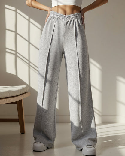 HIGH-WAISTED SOLID COLOR WIDE-LEG SLACKS
