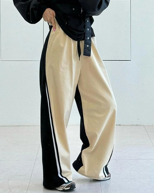 PATCHWORK ELASTIC-WAIST SPORTS SWEATPANTS