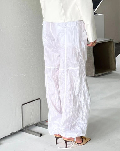 COMFORTABLE DRAWSTRING WIDE LEG CASUAL PANTS