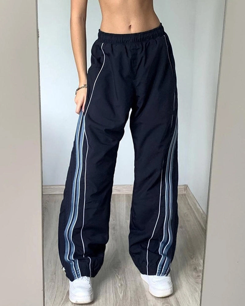 STRIPED DESIGN SENSE BASIC CASUAL WOVEN PANTS