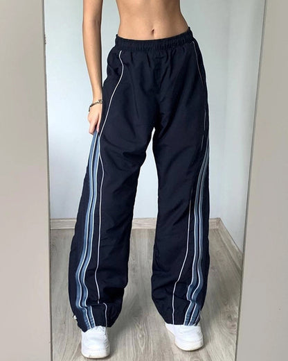 STRIPED DESIGN SENSE BASIC CASUAL WOVEN PANTS