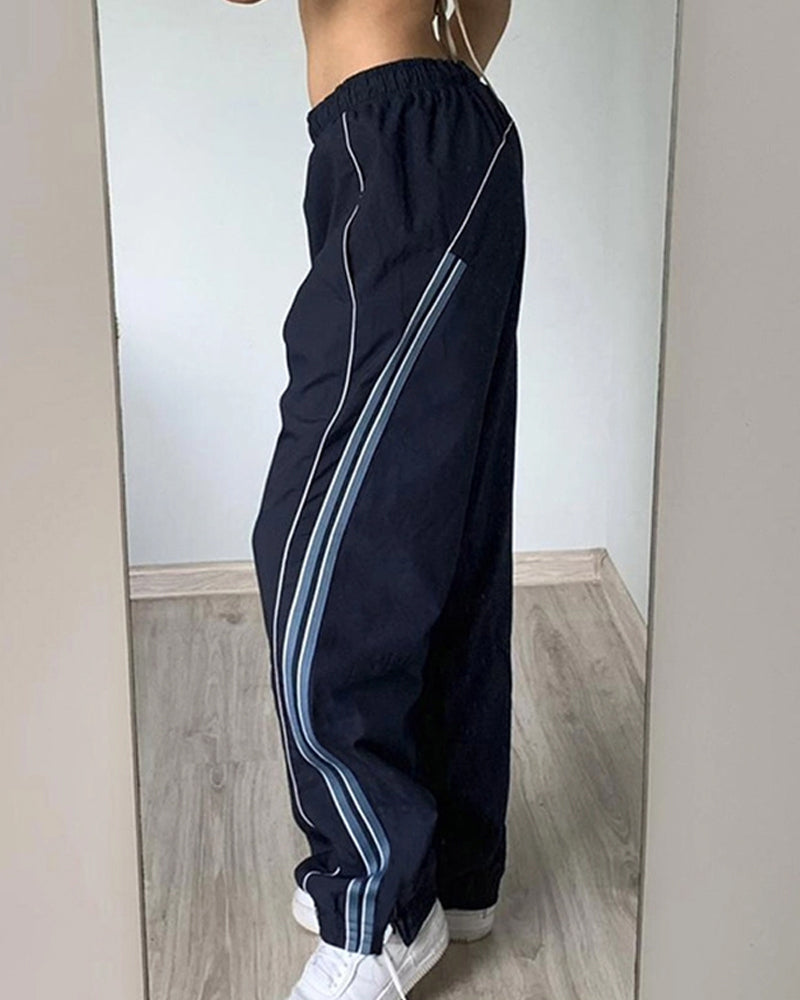 STRIPED DESIGN SENSE BASIC CASUAL WOVEN PANTS