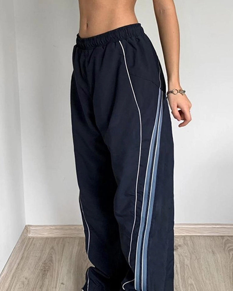 STRIPED DESIGN SENSE BASIC CASUAL WOVEN PANTS