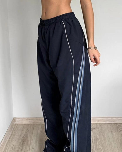 STRIPED DESIGN SENSE BASIC CASUAL WOVEN PANTS