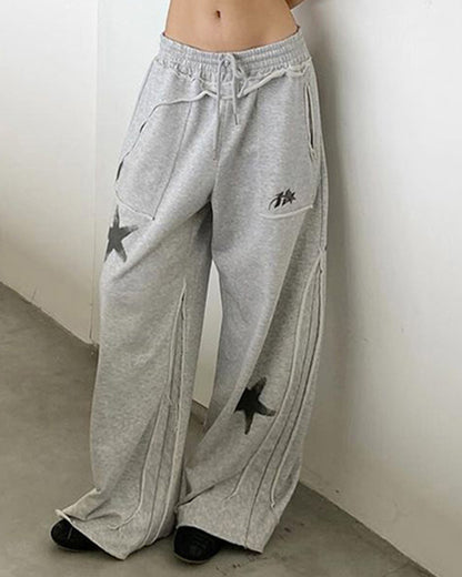 STAR PRINT POCKET PATCHWORK CASUAL PANTS