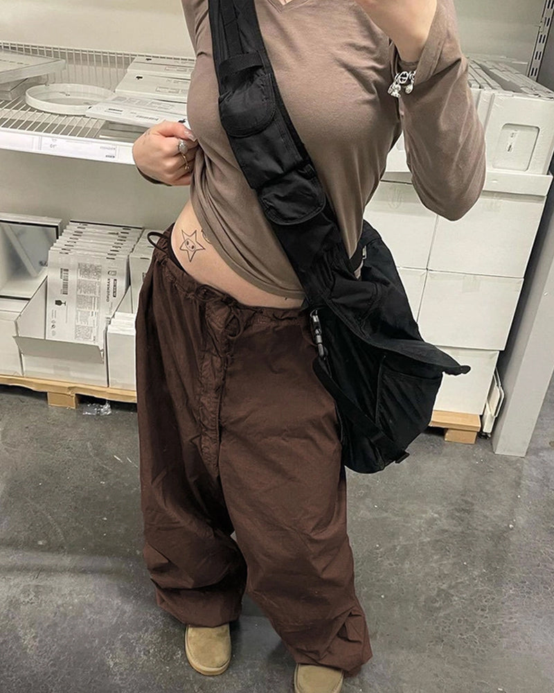 TRENDY LOW WAIST CASUAL WIDE-LEG CARGO PANTS