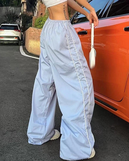 TRENDY DRAWSTRING SIDE CASUAL ELASTIC WAIST PANTS