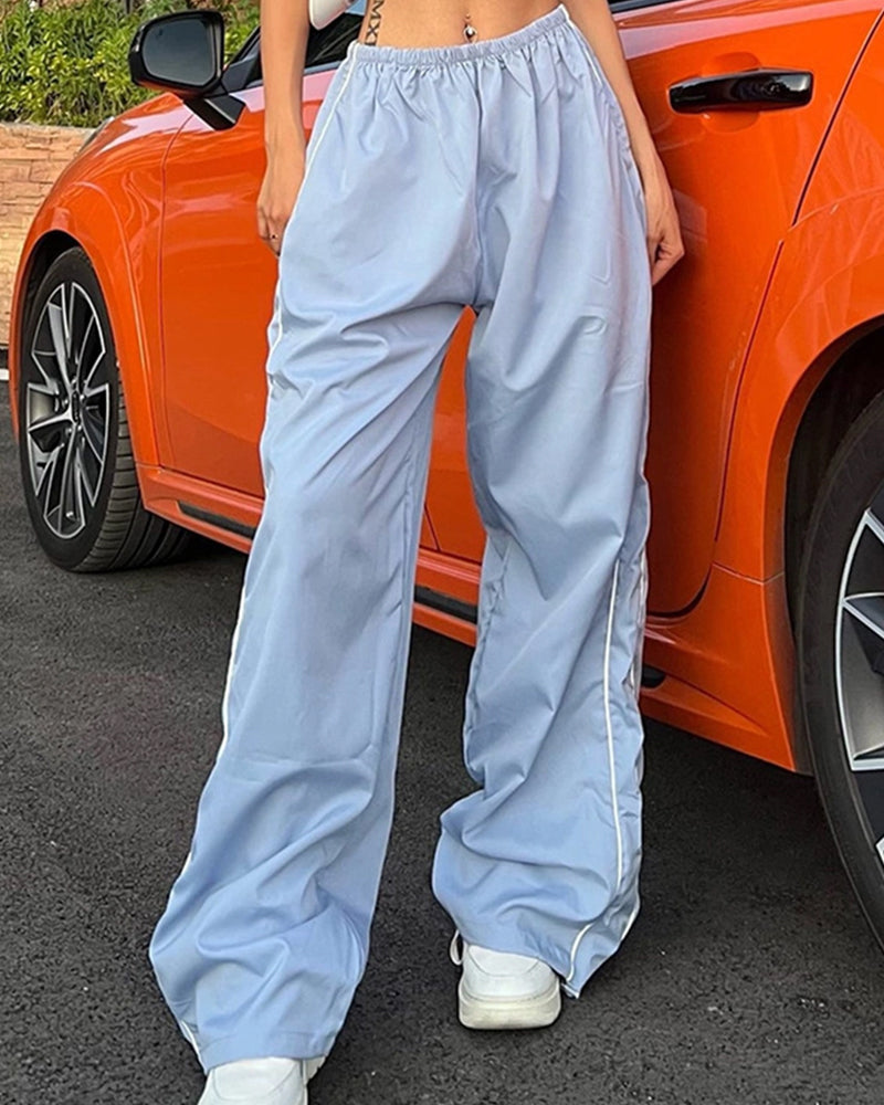 TRENDY DRAWSTRING SIDE CASUAL ELASTIC WAIST PANTS