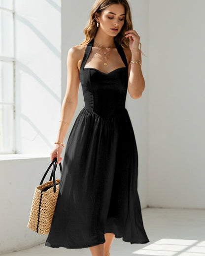 CASUAL HIGH-WAISTED SLEEVELESS HALTER DRESS