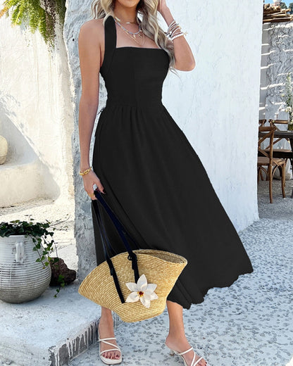 CASUAL HIGH-WAISTED SLEEVELESS HALTER DRESS