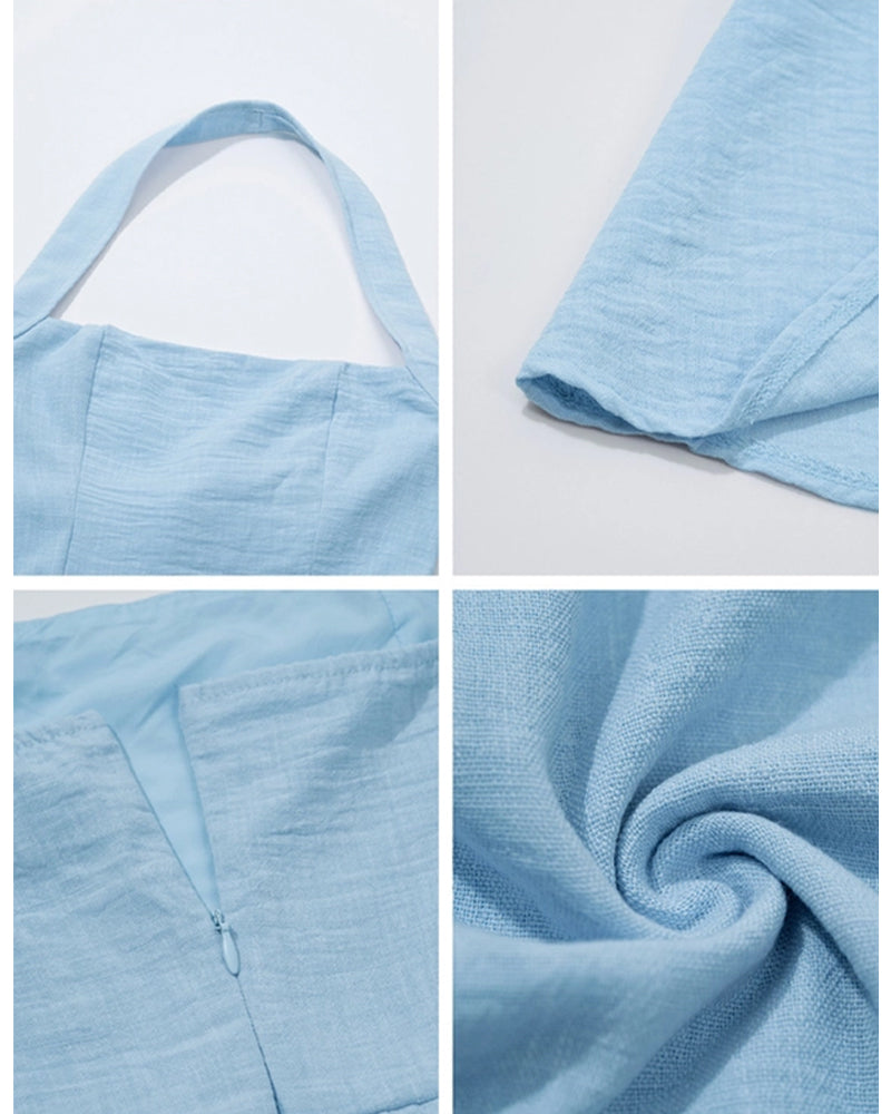 CASUAL HIGH-WAISTED SLEEVELESS HALTER DRESS