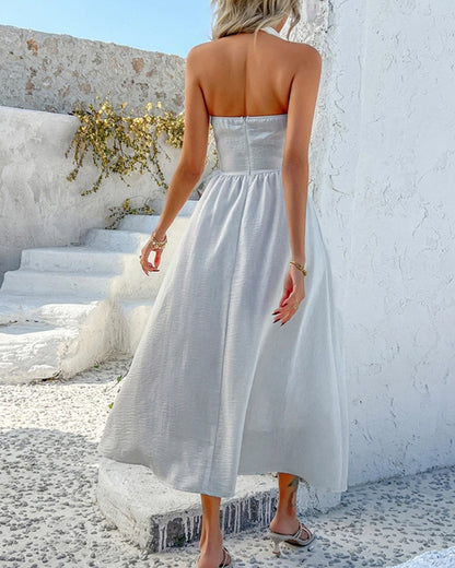 CASUAL HIGH-WAISTED SLEEVELESS HALTER DRESS