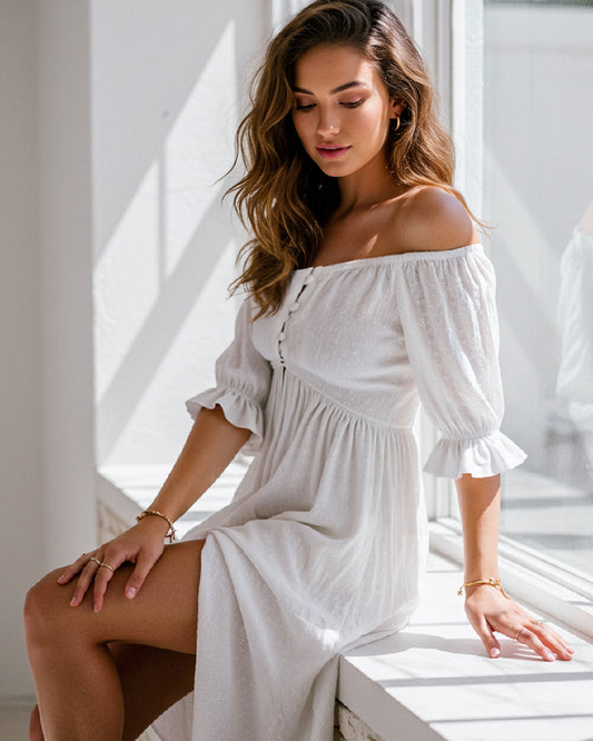 SQUARE-NECK DRESS WITH PUFFED SLEEVES