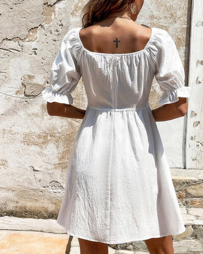 SQUARE-NECK DRESS WITH PUFFED SLEEVES