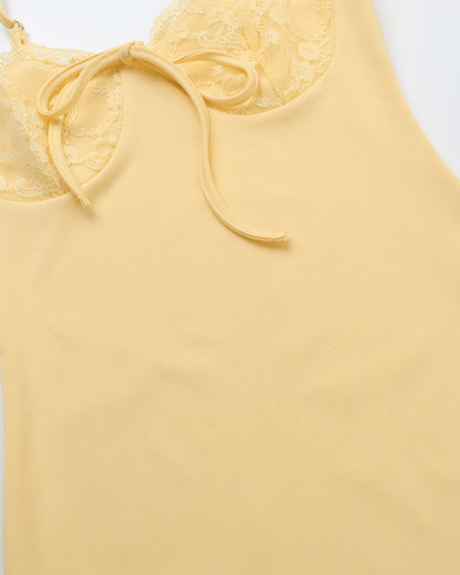 LACE TRIMMED SLEEVELESS SEXY SIDE SLIT DRESS