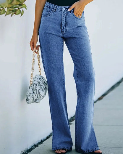 SPLIT MID WAIST STYLE DENIM SLACKS_CWJP0179